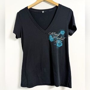 Title Boxing MMA Floral V-Neck Tee Women’s L Black Teal Graphic Femme Streetwear